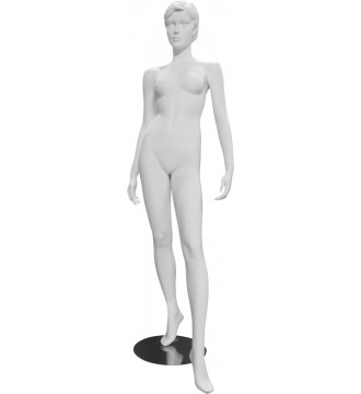 Mannequin. Dame m/hoved og skulptureret hår, spredte ben. MAT HVID
